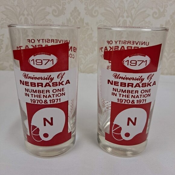 University of Nebraska 1971 Championship Glasses, Set of 2, Vintage - Picture 1 of 11